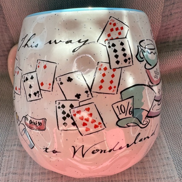 DISNEY ALICE IN WONDERLAND COFFEE MUG W/PLAYING CARDS, MAD HATTER , TEACUPS - Picture 12 of 14